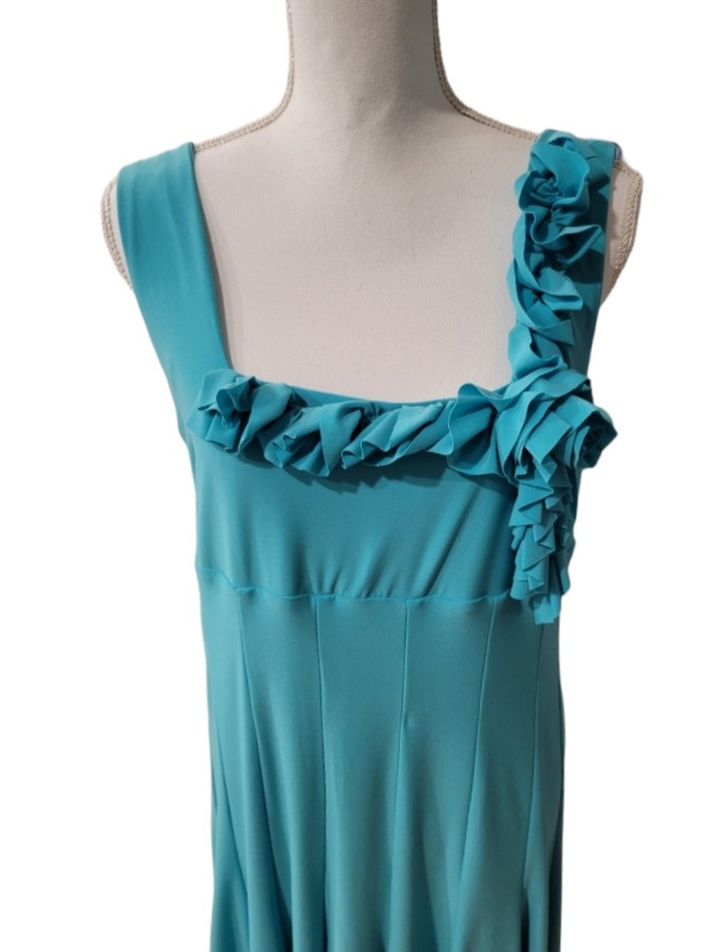 Turquoise Ruffle-Trim Square-Neck Midi Dress - Picture 2 of 7